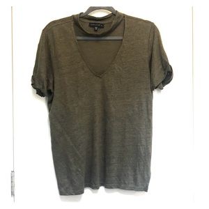 Green cut out V shirt